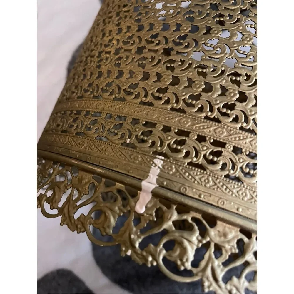 Vintage Mcm hollywood regency brass ornate lamp-light shade decor home